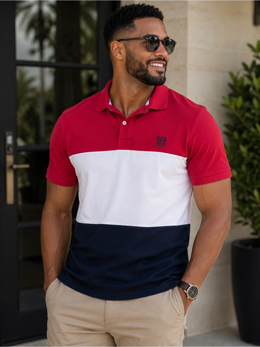 Chaps Red, White & Navy Colorblock Polo